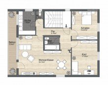 Grundriss Ger�umige 3-Zimmer-Wohnung im ersten Stock eines Zweifamilienhauses