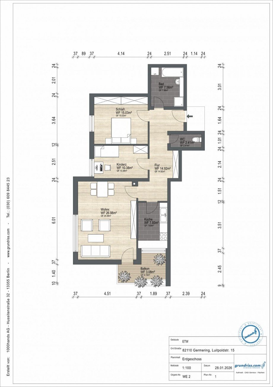 Grundriss bema�t Wohnung Germering