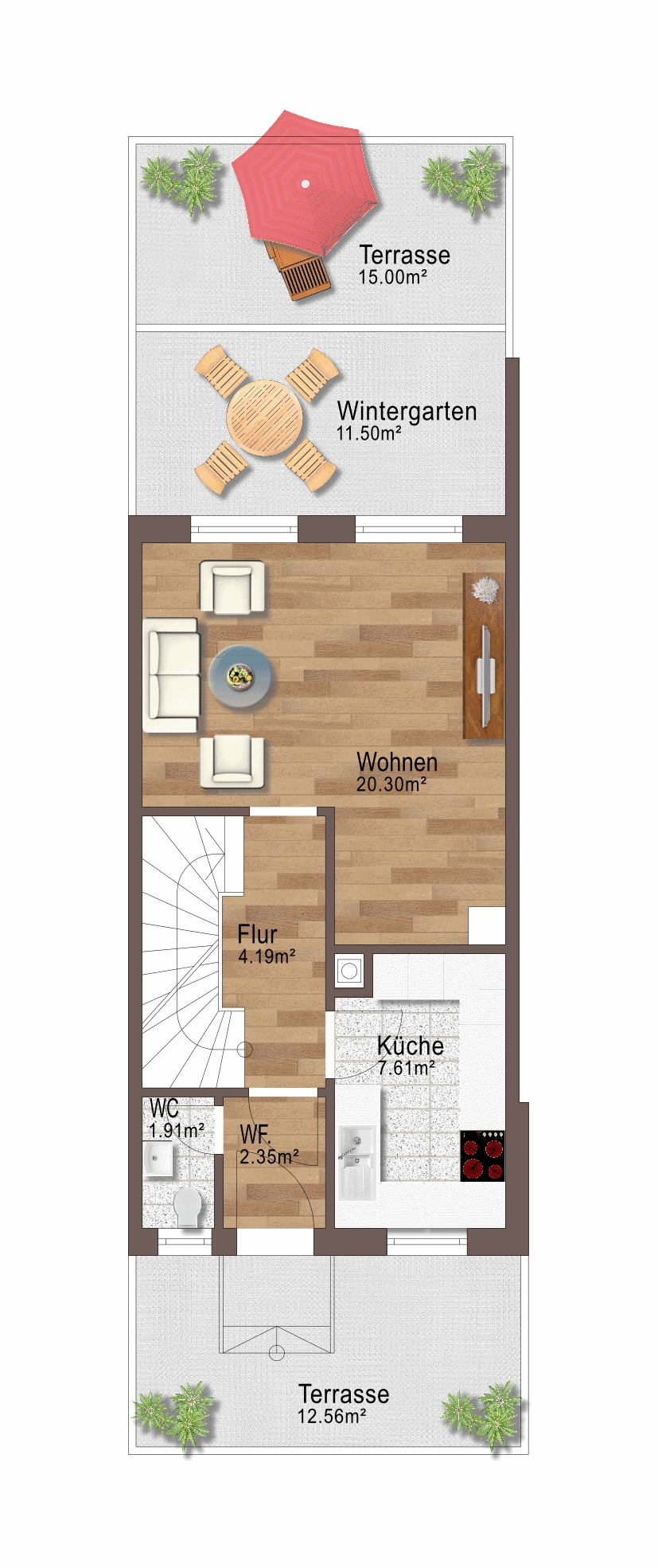 Grundriss Erdgeschoss Reihenhaus M�nchen
