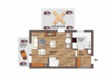 Grundriss OG Helle 2 Zimmer Maisonette-Wohnung mit Dachterrasse und Balkon in Puchheim zur Kapitalanlage